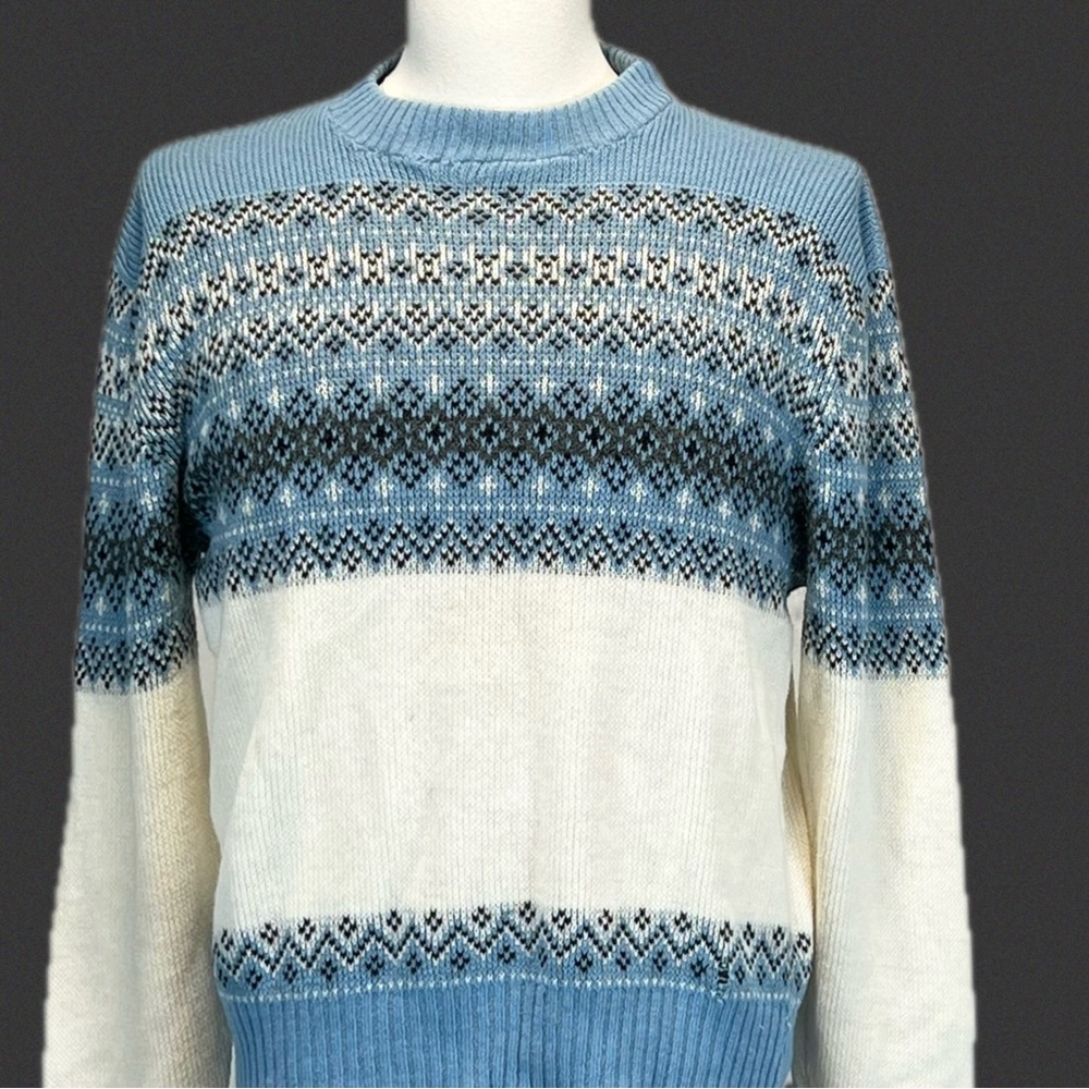 VINTAGE 60s classic fair isle knit sweater mens ski lodge cabin Scandinavian 70s